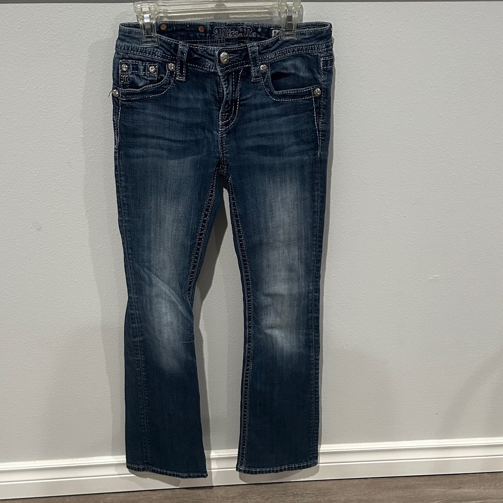 Miss Me Blue Boot Cut Jeans with Embellished Pocket - Picture 4 of 7